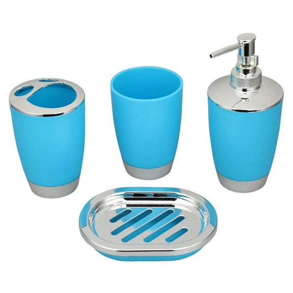 Pack Of 4 Bathroom Accessories Set with Soap Dispenser Plastic Toothbrush Holder Washing Cup and Soap Dish