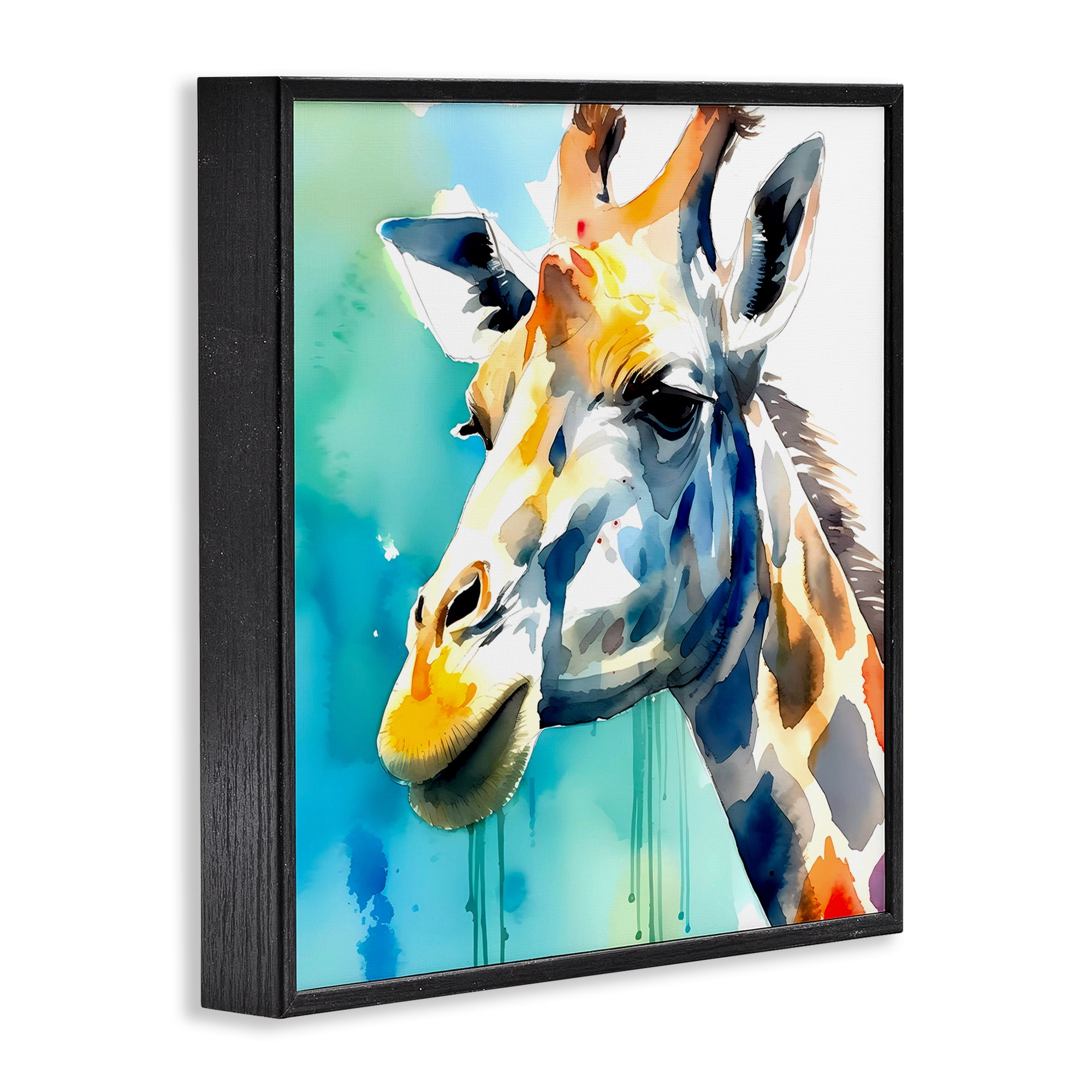 Stupell Industries Giraffe with Blue Splash Animals & Insects Painting Black Framed Art Print Wall Art, 17 x 17