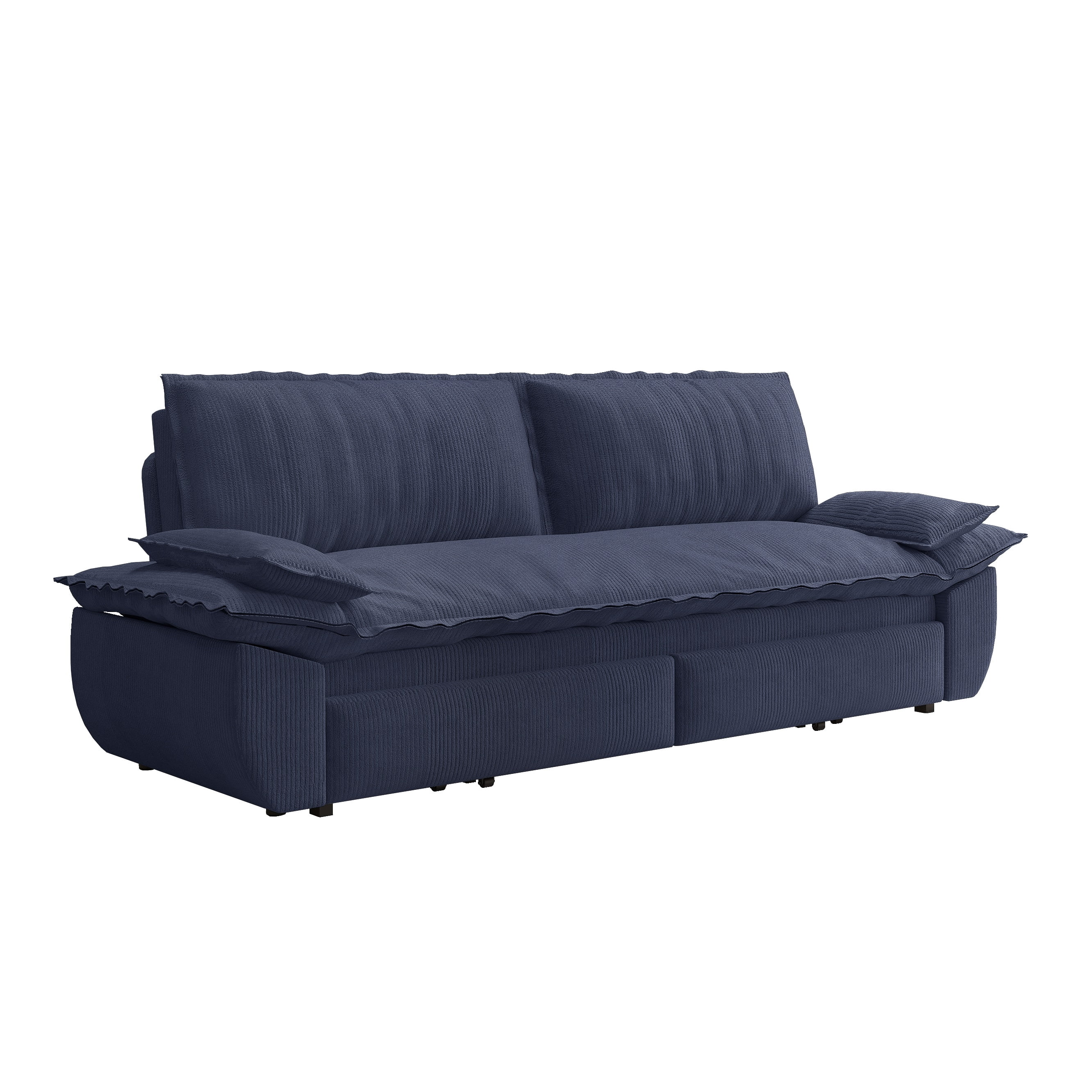 3-in-1 Queen Convertible Sleeper Sofa Bed, 73.2" Corduroy Pull Out Couch with Extra Deep Seat & Pillow Top Armrests, Modern Folding Futon Lounge, Blue