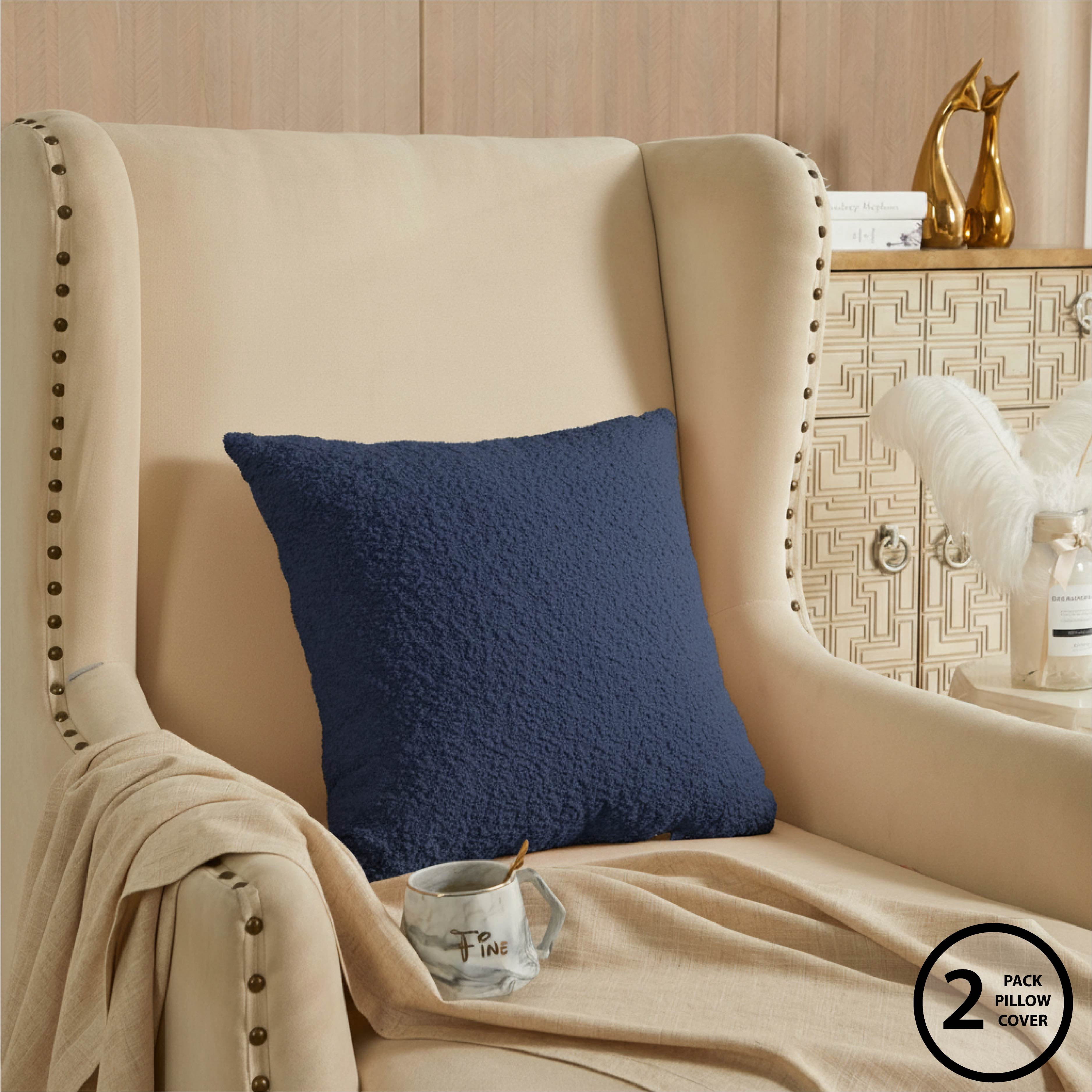 Mainstays 18"x18" Boucle Decorative Throw Pillow Cover- 2Pk- Washed Indigo