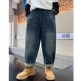thumbnail image 6 of Boys Baggy Jeans Winter Fleece Lined Denim Pants Elastic Waist Loose Casual Wide Leg Trousers with Pocket Tween Girls Outfits, Blue, 10 Years, 6 of 6