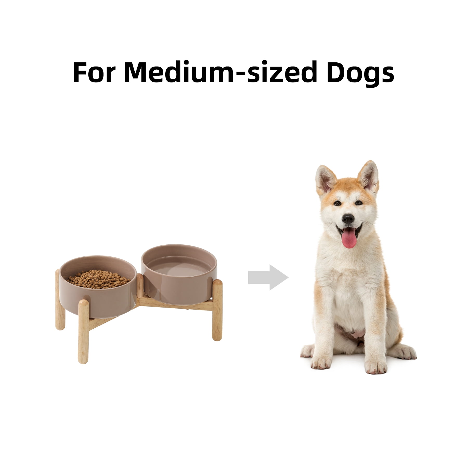 LarqeeWare Ceramic 6.1inch Raised Dog Bowl with Stand for Small and Medium Breed Dog Dish Pet Food and Water Bowl (Double Bowl with Stand - Brown Coffee, 28oz)