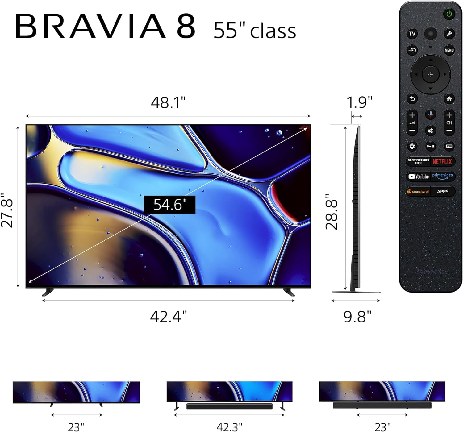 Sony K55XR80 55 Inch IMAX Enhanced Bravia OLED 4K HDR Google TV with a Walts TV FIXED-MOUNT-43-90 TV Mount for 43"-90" Compatible TVs and Walts HDTV Screen Cleaner Kit (2024)