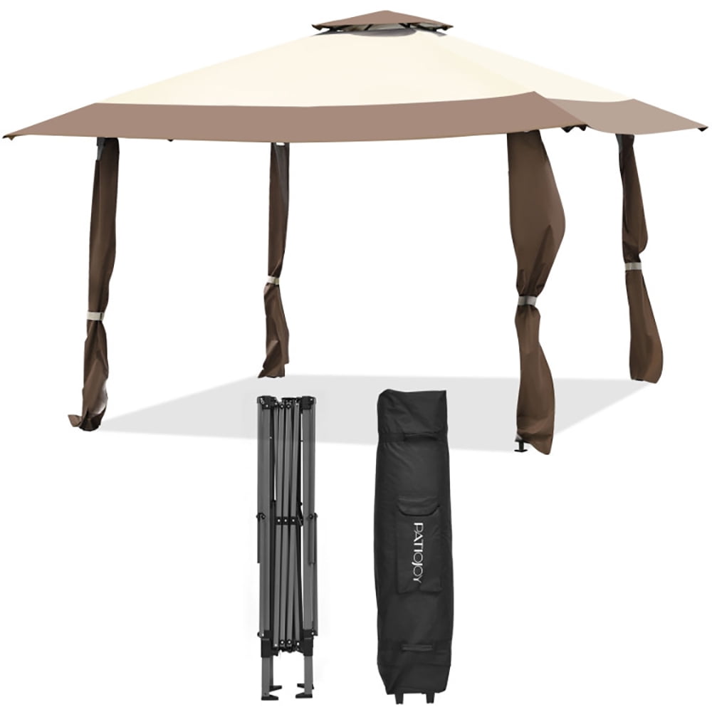 Aimee Lii 13 Feet x 13 Feet Pop Up Canopy Tent Instant Outdoor Folding Canopy Shelter, Backyard Canopy Gazebo, Brown