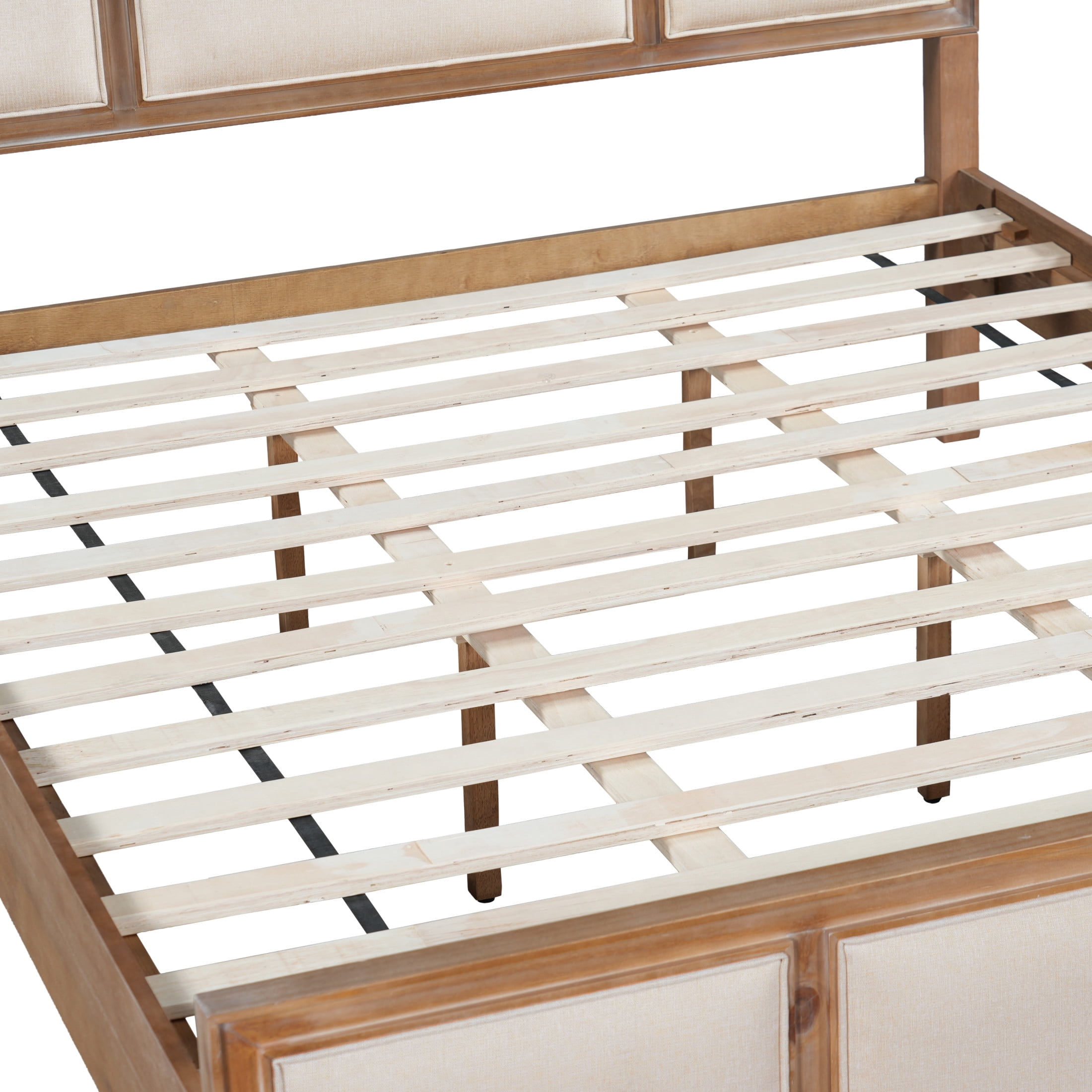 Christopher Knight Home Modern Farmhouse Queen Upholstered Platform Bed with Headboard, Natural+Beige