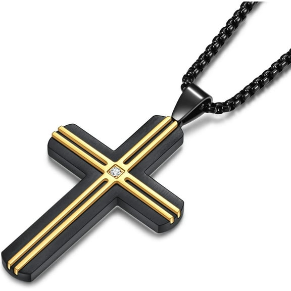 Cross Necklace for Men, Two-Tone Stainless Steel Cross Necklace, Men's Christian Faith Cross Necklace