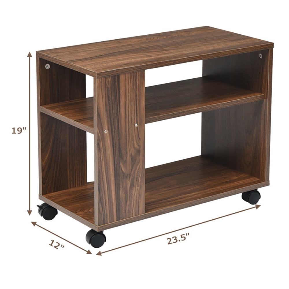 Finihen Side Table, Multifunctional 3-Tier Side Table with Wheels and Large Storage Shelf, for Living Room, Bedroom, Brown