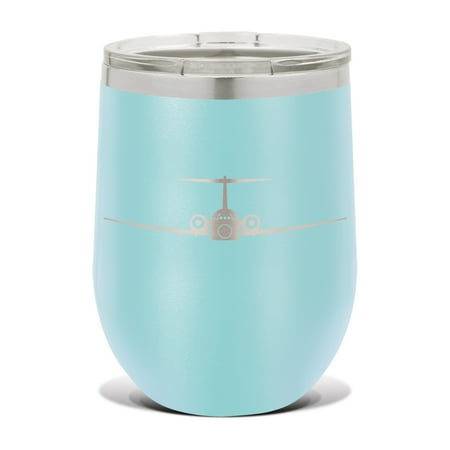 

717 Wine Tumbler 12 oz - Laser Engraved - Polar Camel - Stainess Steel - Vacuum Insulated - Double Walled - Wine Glass - Stemless - Drinkware Clear Lid - airliner md-95 md95 - Light Blue
