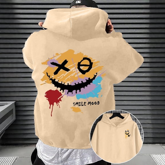 YMNXA Mens Hoodies Long Sleeve Abstract Print Comfortable Loose Fit Fashion Sweatshirt For Casual Daily Wear Beige L