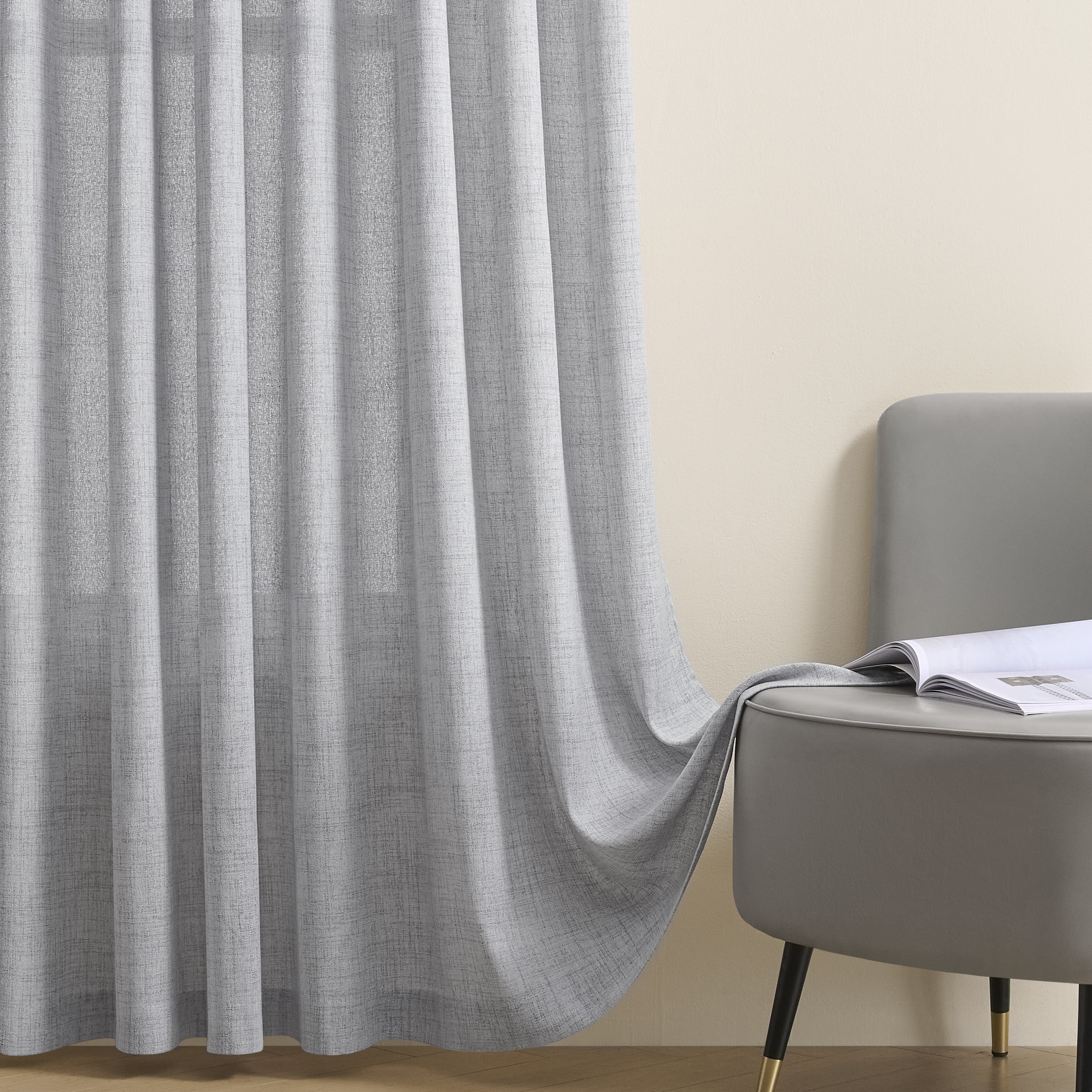 Muuphra Pinch Pleated Light Filtering Linen Blended Curtains with Metal Rings and Hooks for Living Room Bedroom,2 Panels,Gray,40"×63"