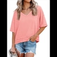 thumbnail image 3 of Camisetas de Verano con Cuello en V para Mujer, Blusas Casuales de Corta, Holgadas y Básicas. Rosa L, 3 of 9
