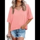 thumbnail image 3 of Camisetas de Verano con Cuello en V para Mujer, Blusas Casuales de Corta, Holgadas y Básicas. Rosa L, 3 of 9