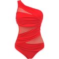 thumbnail image 1 of GFDYREE Women's One Piece Swimsuits One Shoulder Plus Size Swimwear Bathing Suit with See Through Mesh Style, 1 of 3