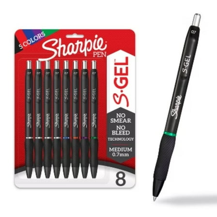 Sharpie 8pk S-Gel Pens 0.7mm Black Barrel Medium Tip Multiple Ink Colors