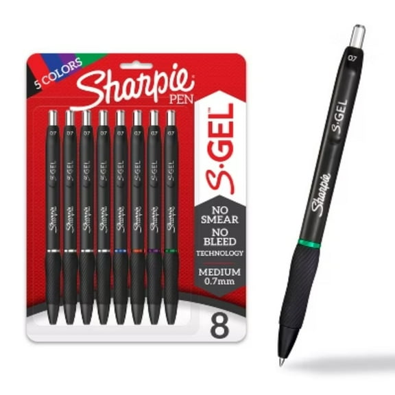 Sharpie 8pk S-Gel Pens 0.7mm Black Barrel Medium Tip Multiple Ink Colors