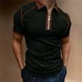 thumbnail image 2 of Mens Short Sleeve Shirts Clearance Ribbed Quarter-Zip Front Lapel Neck Work Dress Shirt Tshirt Colorblock Stretch Tee (X-Large, Black), 2 of 5