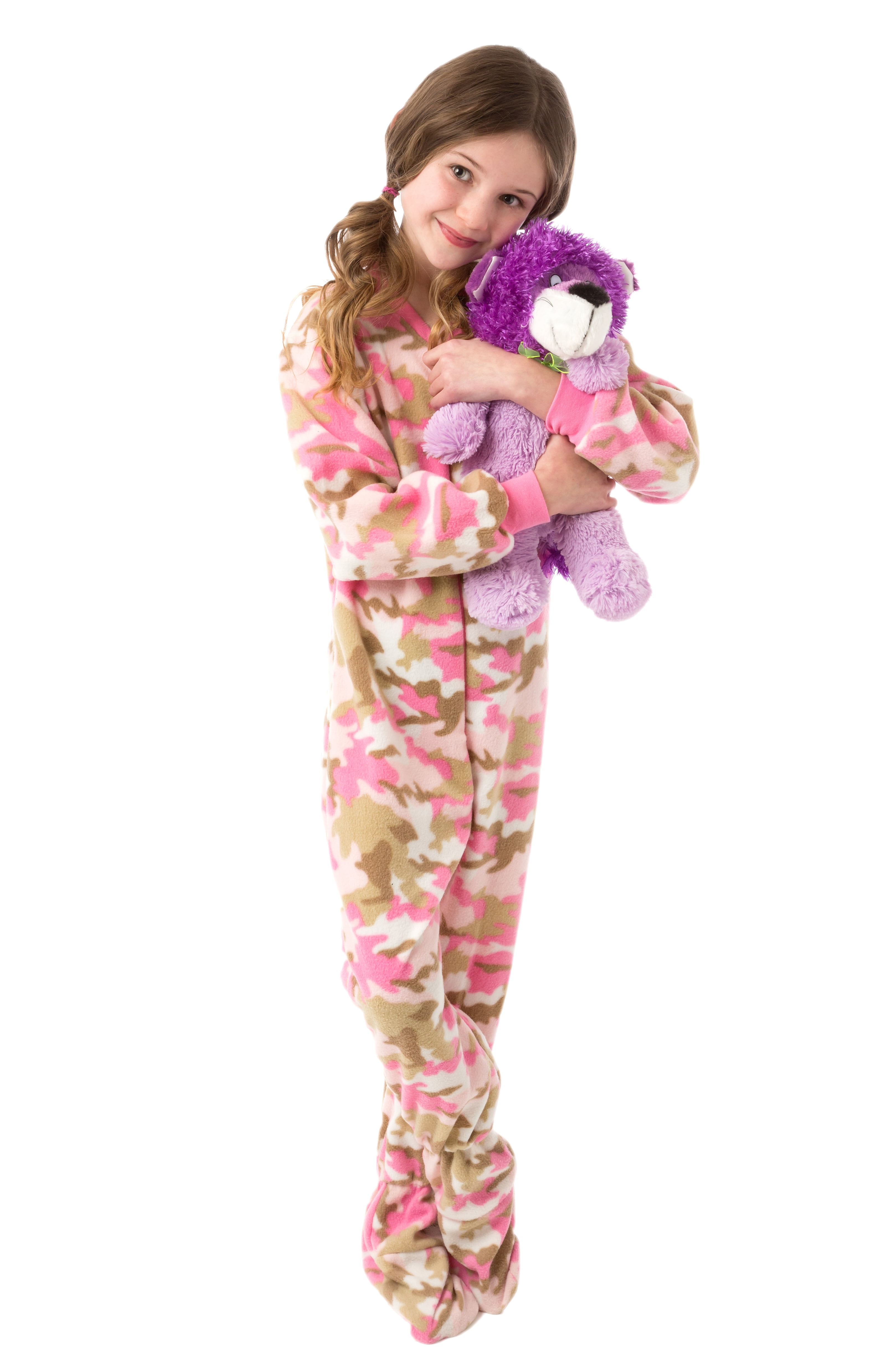 Big Feet PJs Girls Pink Camouflage Micro Fleece Footed Pajamas One-Piece Sleeper Size 8