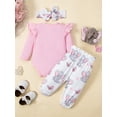 thumbnail image 3 of Baby Girls 0-18 Months Elephant Pattern Romper and Pants and Headband Outfit, 3 of 11