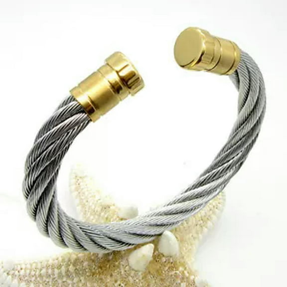 HOOUN Big Hot Selling twist Cable Wire Bangle Stainless Steel Women Cuff Bracelet 45g-Silver Gold