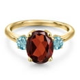 thumbnail image 3 of Gem Stone King 3.80 Ct Oval Red Garnet Blue Zircon 18K Yellow Gold Plated Silver Ring (Size 5), 3 of 6