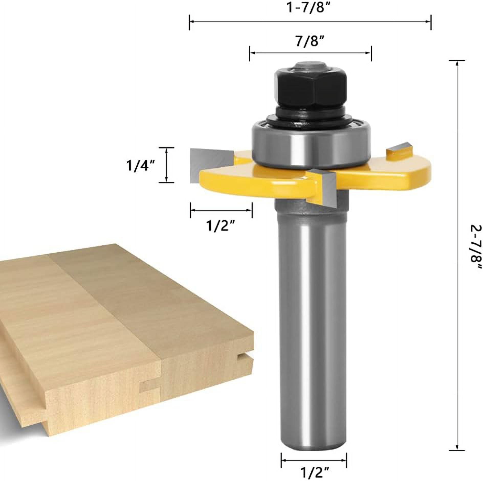 45 Degree Lock Miter Router Bit + Tongue Drill Bit + Slotting Cutter, Woodworking Milling Cutter for Carpentry Tools (1/2''(12.7Mm))