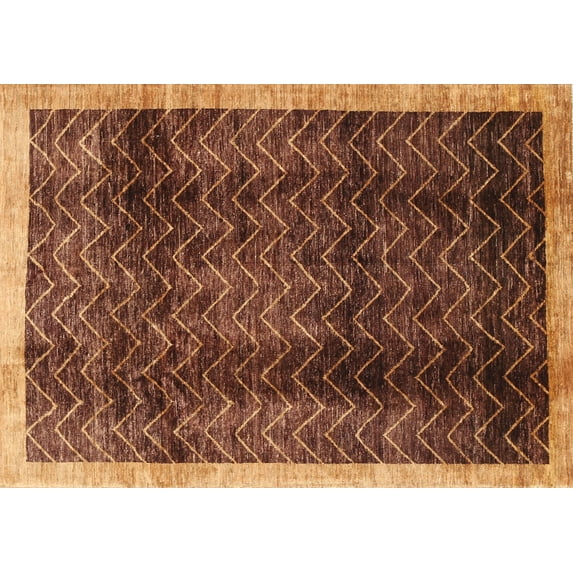 Ahgly Company Indoor Rectangle Contemporary Orange Abstract Area Rugs, 5' x 7'