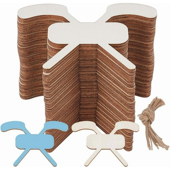36Pcs Wood Hockey Stick Cutouts Unfinished Hockey Wood Cutouts Crafts with Rope Hanging Ornaments DIY Crafts for DIY Painting Arts Home Party Decoration Pyrography