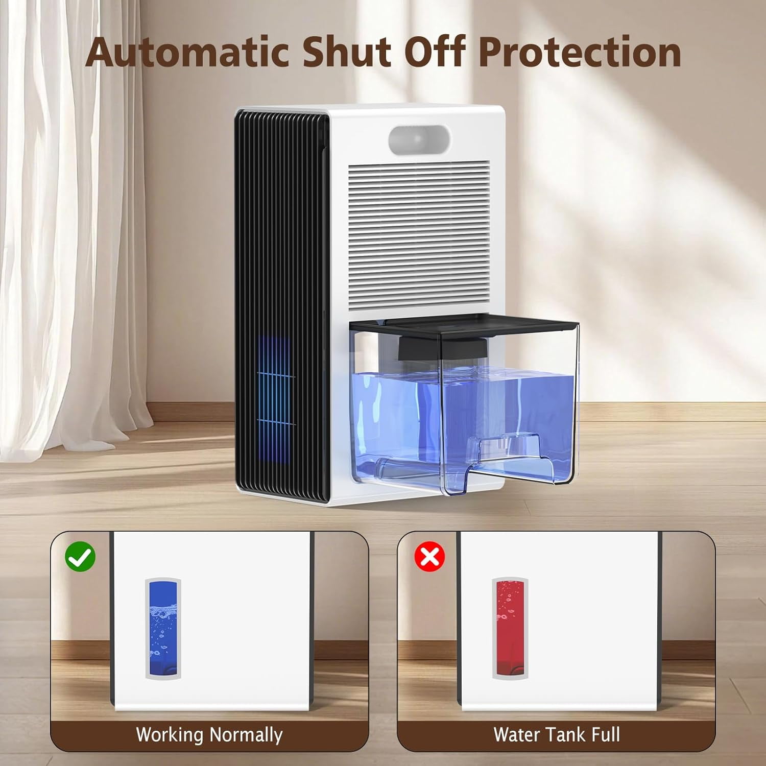 Dehumidifier for Home, 95 OZ Water Tank, (1000 sq.ft) Dehumidifiers for Bathroom Bedroom Basement with Auto Shut Off,7 Colors LED Light(White)