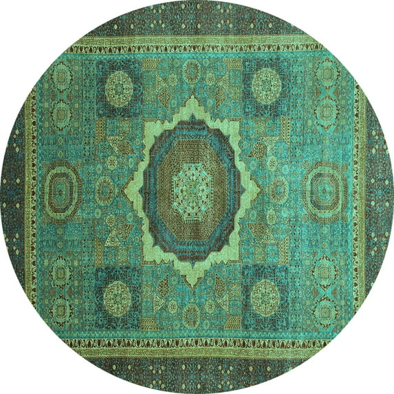 Ahgly Company Indoor Round Oriental Turquoise Blue Modern Area Rugs, 7' Round