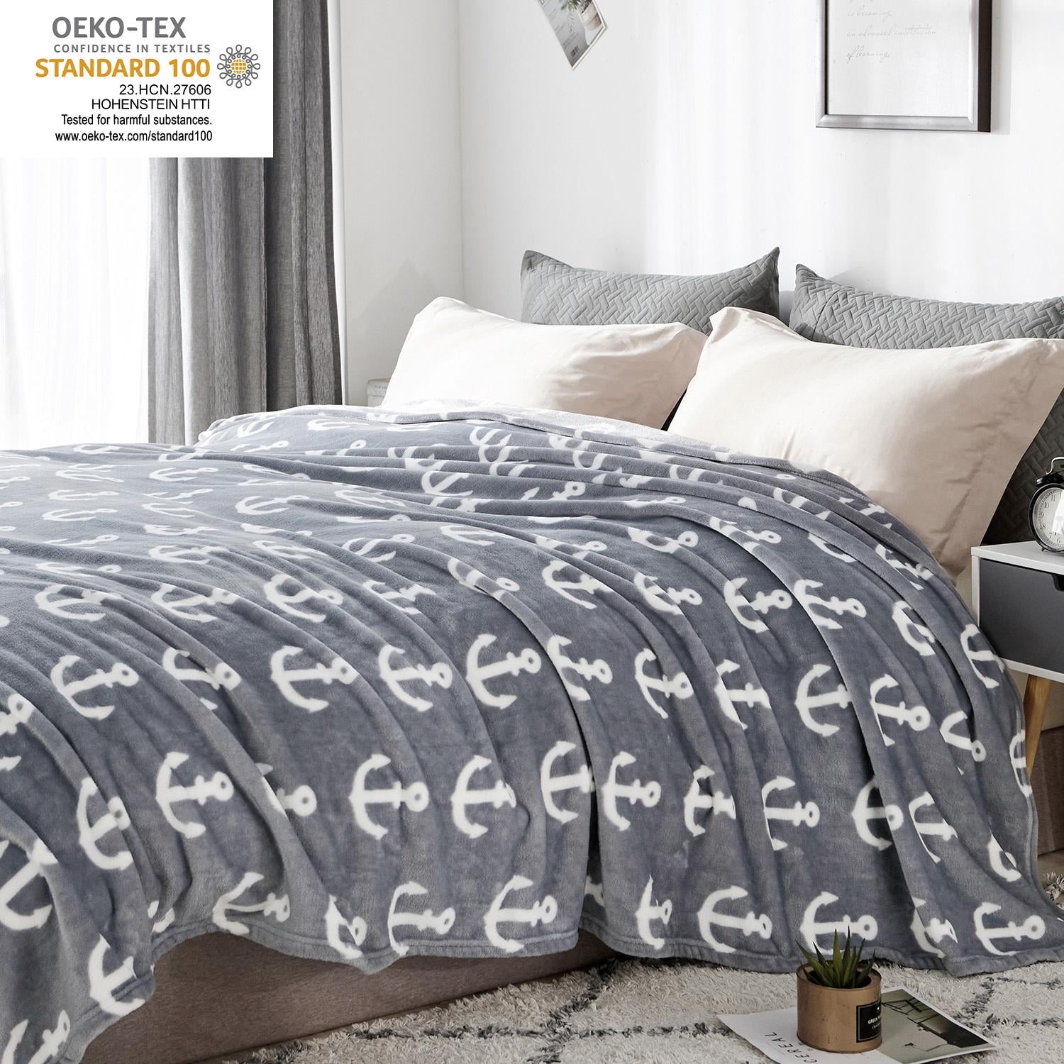 JML Gray, White, Multi-color Printed Polyester Reversible Bed Blanket Queen