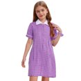 thumbnail image 1 of Moggemol Robe d'École à Carreaux pour Filles, Manches Courtes, Robe Trapèze, Uniforme Scolaire pour Quotidien, Décontracté, Fête, Violet 8, 1 of 5