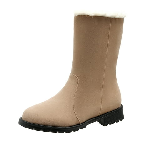 

Snow Shoes For Women Ladies Fashion Solid Color Flock Heel Snow Boots Round Toe Warm Mid Cotton Boots Khaki 42 Hxroolrp