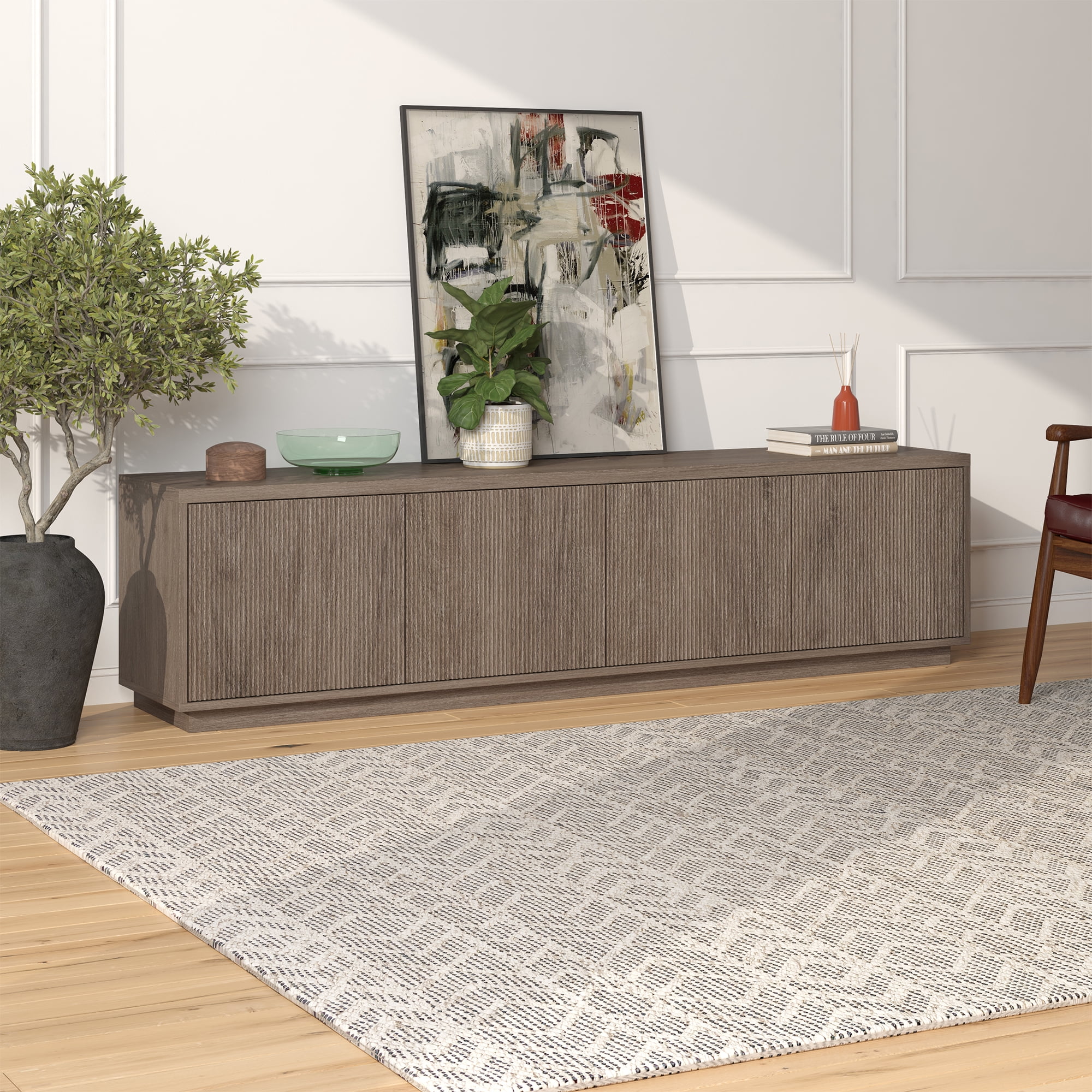 Hanson Rectangular TV Stand for TV's up to 85" in Antiqued Gray Oak