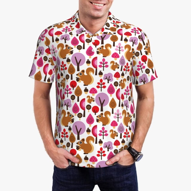 Fotbe Squirrel In The Forest Camiseta Polo de Golf para Hombre con Estampado – Camisa Deportiva Transpirable con Cuello Abotonado-X-Large