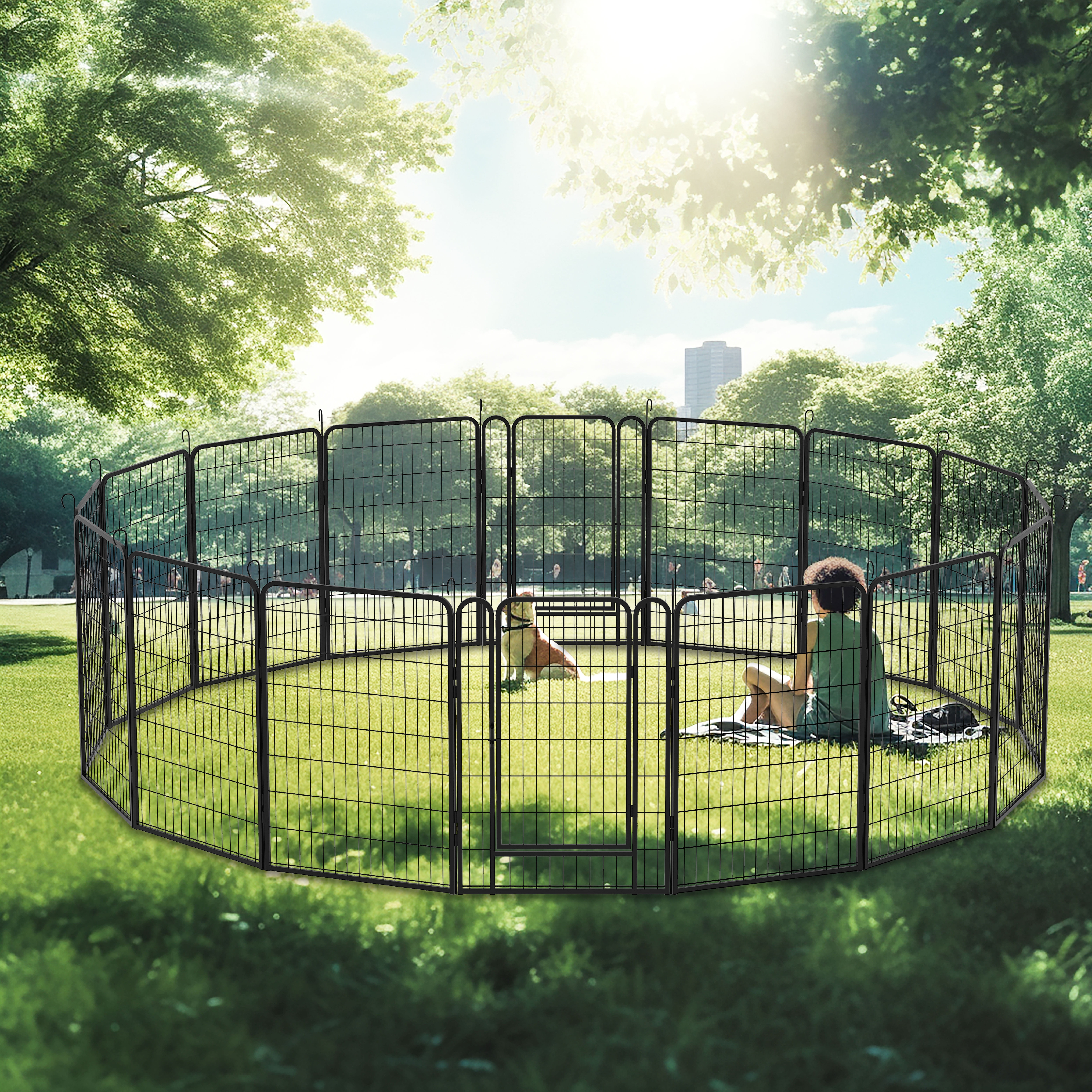 KAAYEE 16 Panels Pet Playpen with Door,39.37"H Heavy Duty Metal Dog Fence for Outdoor