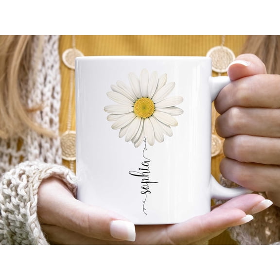 Personalized Daisy Coffee Mug, Custom Wildflower Floral Cup, Custom Gift for Friends and Family