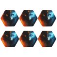 thumbnail image 2 of Pofeuu Red And Blue Fire Cat Print Leather Coasters Set of 6, Round Cups Mugs Mat Pad for Home Kitchen Heat Resistant Drink Coasters,Hexagon, 2 of 7