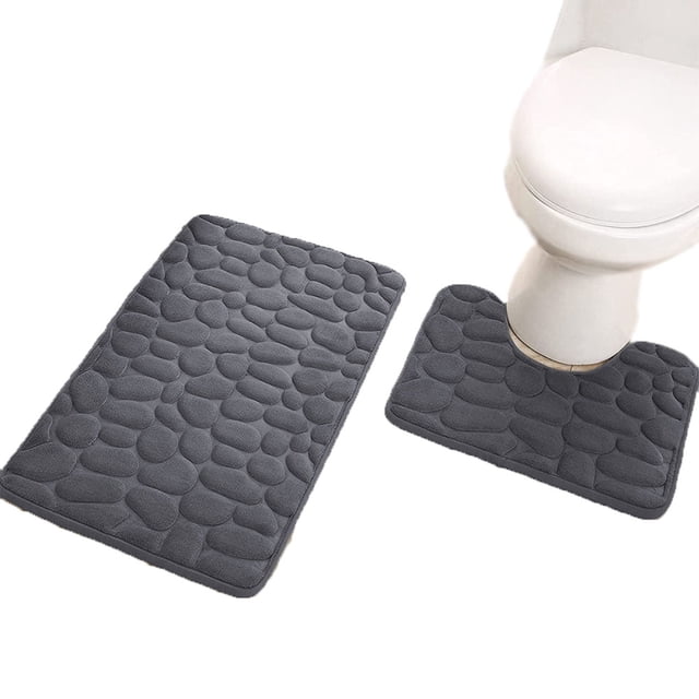 Alfombrilla de baño de espuma viscoelástica de alta densidad, alfombra de baño supersuave con microfibra ultra suave, base de PVC antideslizante para ducha, bañera, lavabo, inodoro, gris oscuro,