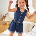 thumbnail image 7 of EnJoCho Teen Kids Girls Summer Clothes Denim Cam𝗂sole Top + Raw Hem Ripped Jeans Shorts 2PCS Outfits Trendy Crop Tank Tops Short Set Preschool Girls Matching Shirt and Shorts Set, 7 of 7