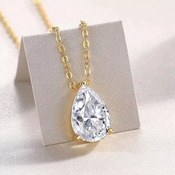 2.50Ct Pear Cut Lab Created Diamond Women's Solitaire Pendant 14K Yellow Gold Plated Silver