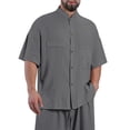 thumbnail image 2 of Jinhomg Linen Shirts for Men Lightweight Comfy Short Sleeve Cotton Shirt Casual Button Down Summer Beach Hawaiian Shirts with Pocket Dark Gray XXL, 2 of 6