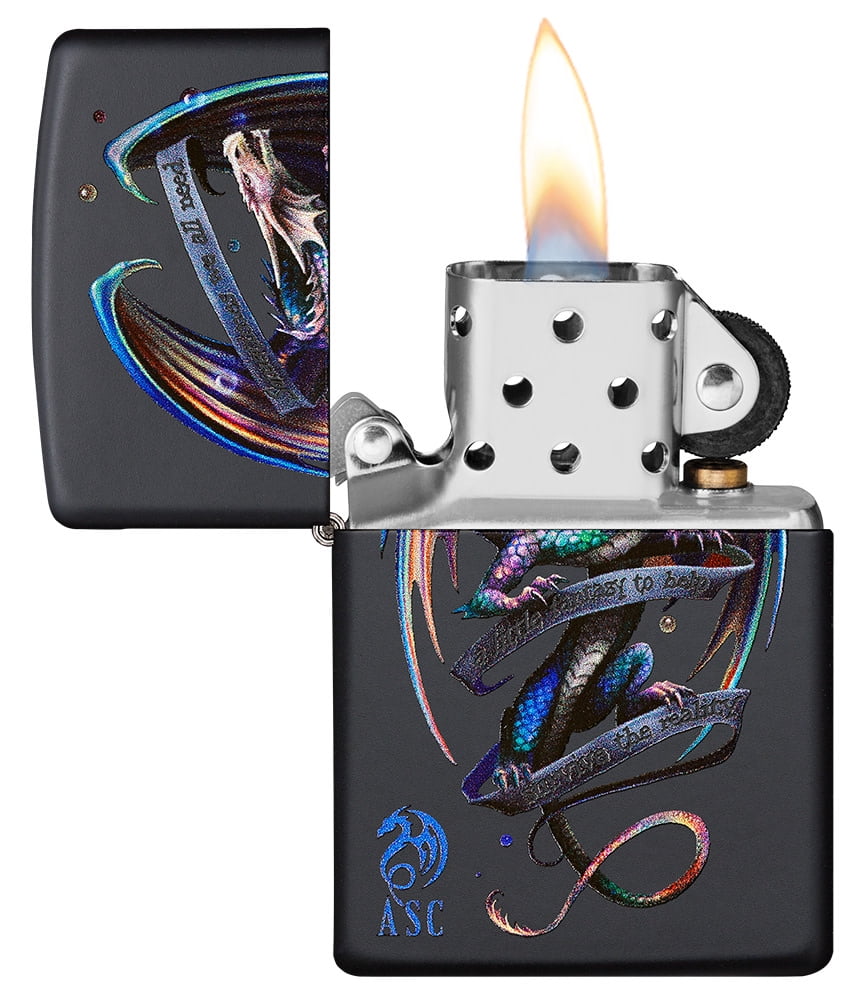 Zippo Anne Stokes Mythical Dragon and Banner Black Matte Pocket Lighter