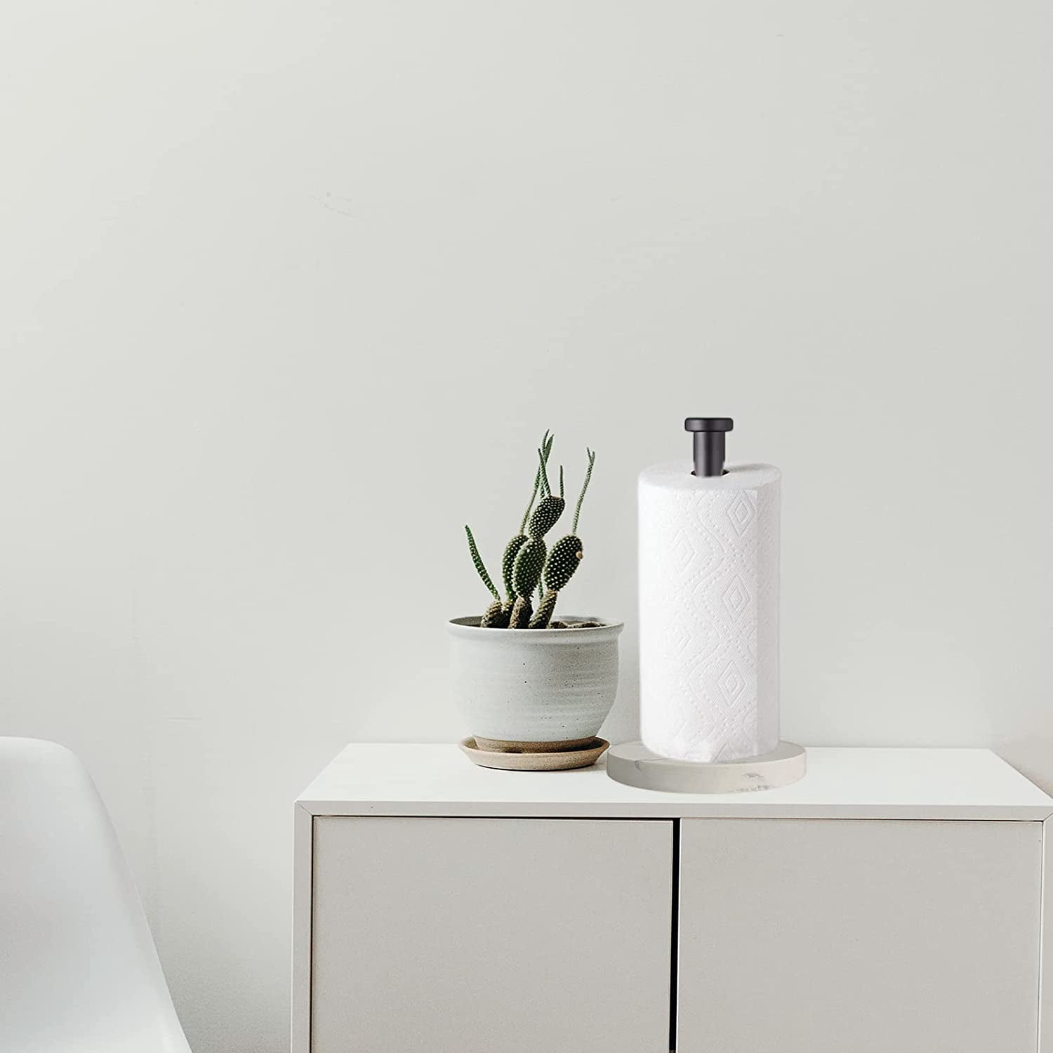 Black Standing Paper Towel Holder for Kitchen& Bathroom Countertop,Under Counter, Table Or BBQ, Standard or Jumbo-Sized Roll Paper (with Stainless Steel Base)
