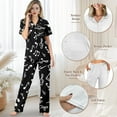 thumbnail image 4 of Yuyamidu Black Music Note Women Pajamas Set Soft Classic Notch Colalr Pjs Comfy Short Sleeve Button Down Sleepwear with Long Pants, 4 of 7