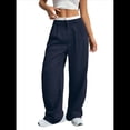 thumbnail image 1 of Pantalones Anchos y Holgados para Mujer, Estilo Palazzo Harén, Informales, A Rayas, con Cintura Elástica y Bolsillos Azul XL, 1 of 7