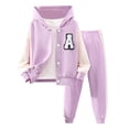 thumbnail image 2 of Fesfesfes Little Boy and Girls Clothes Boys And Girls Unisex Long-sleeved Hooded Contrast Color A-line Patch Suit, 2 of 9