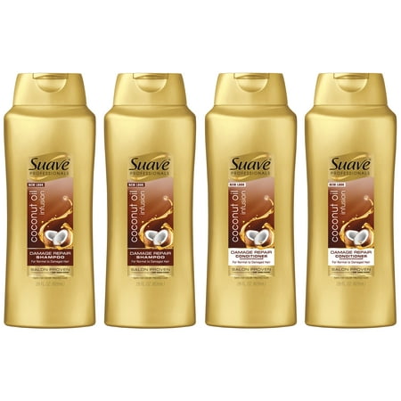 (4 Count) Suave Professionals Coconut Oil Damage Repair 2 Shampoos and 2 Conditioners, 28 Oz