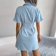 thumbnail image 6 of Wycnly Dresses for Women Casual Button Down Empire Waist Pleated Swing Shirt Dresses Lapel Short Sleeve Solid Summer Mini Formal Dress Sky Blue XL, 6 of 6