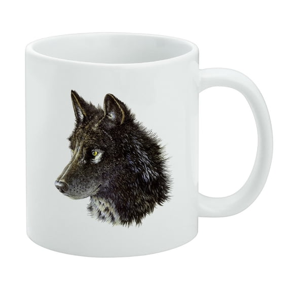 Wild Black Wolf Head White Mug