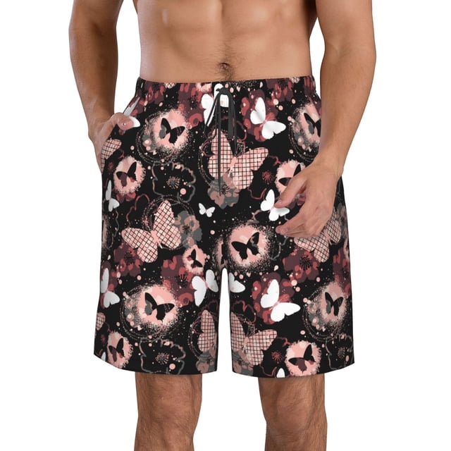 Balery Butterflies1 Traje de Baño Estilo Hawaiano para Hombre, Shorts de Secado Rápido con Bolsillos-X-Large